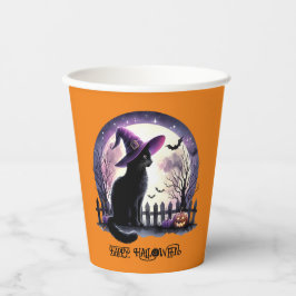 ハロウィーンブラックキャットウィッチとこうもり 紙コップ