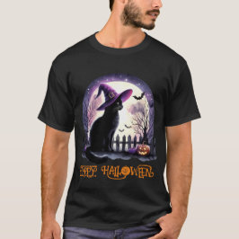 ハロウィーンブラックキャットウィッチとこうもり Tシャツ