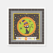 ハロウィーンブラックキャットウィッチをトリックまたは治療する スタンダードカクテルナプキン (正面)