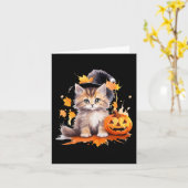 ハロウィーンブラックキャットウィッチハットカボチャ子供へギル カード (黄色い花)