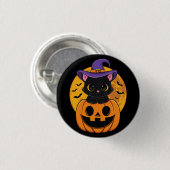 ハロウィーンブラックキャットウィッチハットカボチャ子供へギル 缶バッジ (正面&裏面)
