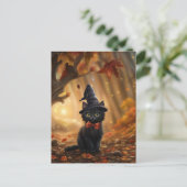 ハロウィーンブラックキャットウィッチハット紅葉かわいい シーズンポストカード (スタンド正面)