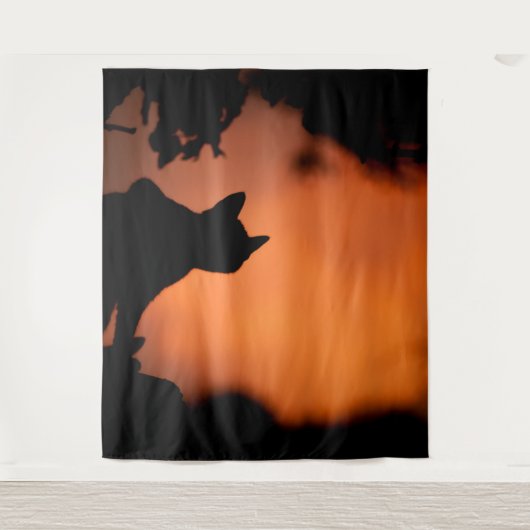ハロウィーンブラックキャットオレンジカスタマイズ色の背景 タペストリー (正面)