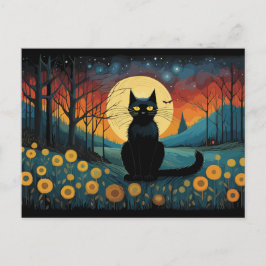 ハロウィーンブラックキャットオンザメドウ満月 ポストカード