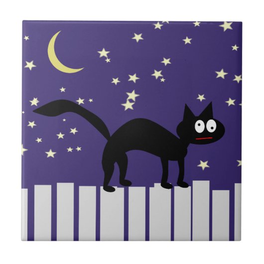 ハロウィーンブラックキャットオンフェンス タイル (正面)