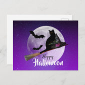 ハロウィーンブラックキャットオンブロムフルムーン シーズンポストカード (正面/裏面)