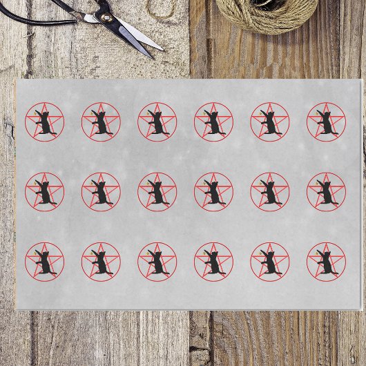 ハロウィーンブラックキャットオンペンタグラム金ゴールドスターグレー 薄葉紙