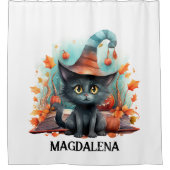 ハロウィーンブラックキャットオータムウィッチー シャワーカーテン (正面)