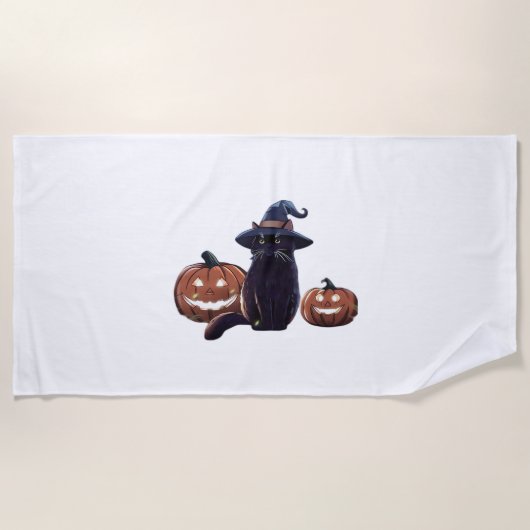 ハロウィーンブラックキャットオーバーサイズTシャツ ビーチタオル (正面)