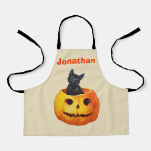 ハロウィーンブラックキャットカボチャカスタムの子供 エプロン