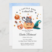 ハロウィーンブラックキャットカボチャ小さなブー赤ちゃんシャワー 招待状 (正面/裏面)