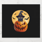 ハロウィーンブラックキャットカボチャ興奮する男性W スパークリングワインラベル (シングルラベル)