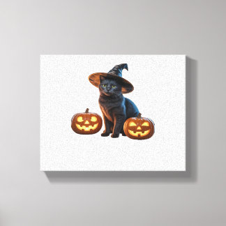 ハロウィーンブラックキャットクラシック魔法Tシャツ キャンバスプリント