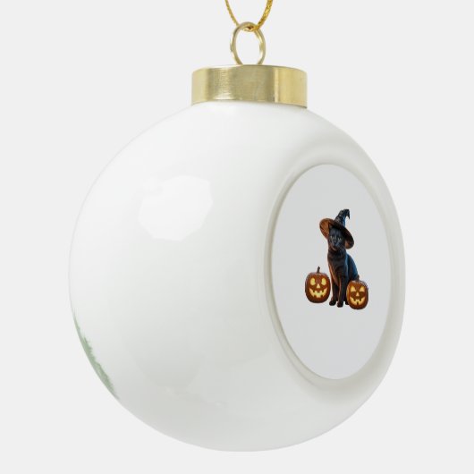 ハロウィーンブラックキャットクラシック魔法Tシャツ セラミックボールオーナメント (左)