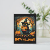 ハロウィーンブラックキャットクリープンプキンフルムーン ポストカード (スタンド正面)