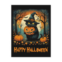 ハロウィーンブラックキャットクリープンプキンフルムーン