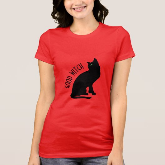 ハロウィーンブラックキャットグッドウィッチウィメンズシャツ Tシャツ (正面)