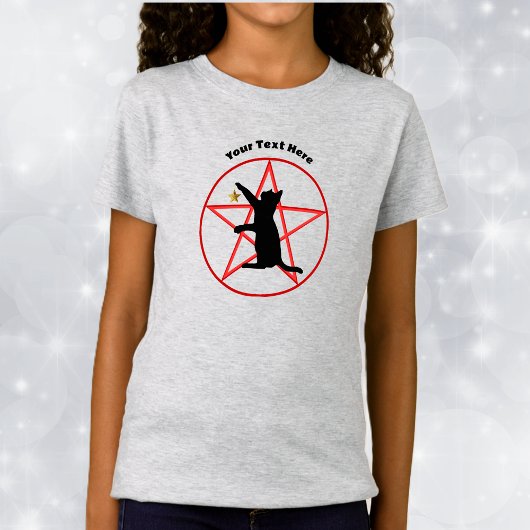 ハロウィーンブラックキャットシルエット金ゴールドスター Tシャツ