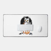 ハロウィーンブラックキャットシール1 デスクマット (キーボード&マウス)