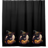 ハロウィーンブラックキャットジャックオランタンオレンジ シャワーカーテン (正面)