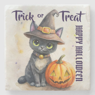 ハロウィーンブラックキャットハロウィーンのカボチャのちょうちんトリックまたはトリート ストーンコースター