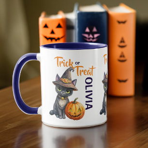 ハロウィーンブラックキャットハロウィーンのカボチャのちょうちんトリックまたはトリート マグカップ