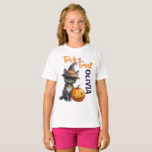 ハロウィーンブラックキャットハロウィーンのカボチャのちょうちんトリックまたはトリート Tシャツ (正面フル)