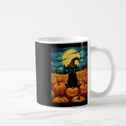 ハロウィーンブラックキャットバンゴッホ魔女かわいいカボチャ コーヒーマグカップ (右)
