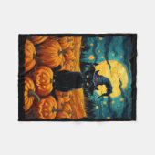 ハロウィーンブラックキャットバンゴッホ魔女かわいいカボチャ フリースブランケット (正面(横))