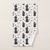 ハロウィーンブラックキャットパターン – ウィッチー猫 バスタオルセット (ハンドタオル)