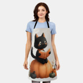 ハロウィーンブラックキャットパンプキンデザイン エプロン (着用した状態)