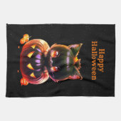 ハロウィーンブラックキャットパンプキンナイトホラー怖い キッチンタオル (横)