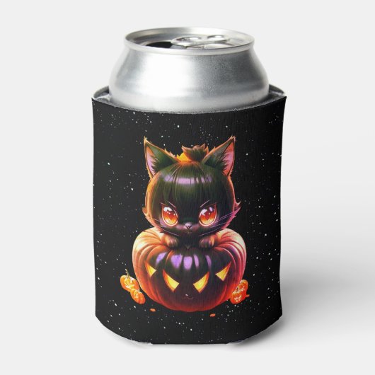 ハロウィーンブラックキャットパンプキンナイトホラー怖い 缶クーラー (缶正面)