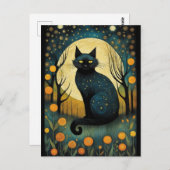 ハロウィーンブラックキャットフォレストフローラ満月 ポストカード (正面/裏面)