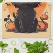 ハロウィーンブラックキャットフルムーン キッチンタオル (折り畳み)