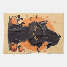 ハロウィーンブラックキャットフルムーン キッチンタオル