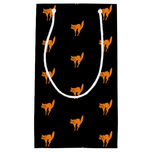 ハロウィーンブラックキャットブラックオレンジパターン スモールペーパーバッグ (正面)