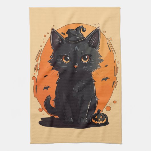 ハロウィーンブラックキャットブラックジャックO' Lantern キッチンタオル (縦)