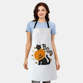 ハロウィーンブラックキャットブー エプロン (着用した状態)