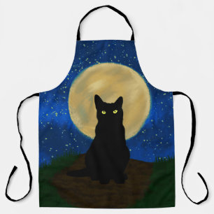 ハロウィーンブラックキャットムーンライトシルエット エプロン