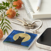 ハロウィーンブラックキャットムーンライトシルエット キーホルダー (正面右)