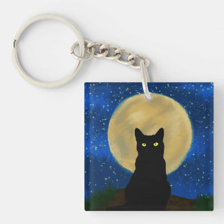 ハロウィーンブラックキャットムーンライトシルエット キーホルダー