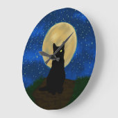 ハロウィーンブラックキャットムーンライトシルエット ラージ壁時計 (傾斜)