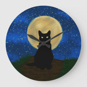 ハロウィーンブラックキャットムーンライトシルエット ラージ壁時計