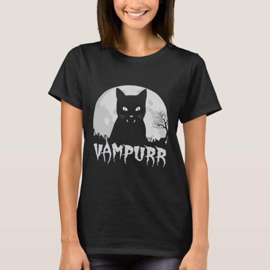 ハロウィーンブラックキャットヴァンパイア満月 – Vampu Tシャツ (正面)