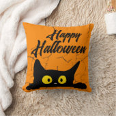 ハロウィーンブラックキャット動揺してテクスチャオレンジ クッション (ブランケット)