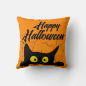 ハロウィーンブラックキャット動揺してテクスチャオレンジ クッション (裏面)