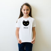 ハロウィーンブラックキャット名前をカスタムするキッズ Tシャツ