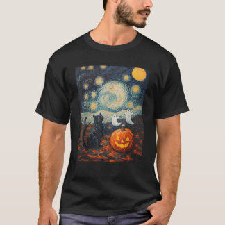 ハロウィーンブラックキャット幽霊カボピンスターリーナイトバ Tシャツ