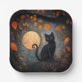 ハロウィーンブラックキャット華美ムーディフルムーン ペーパープレート (正面)